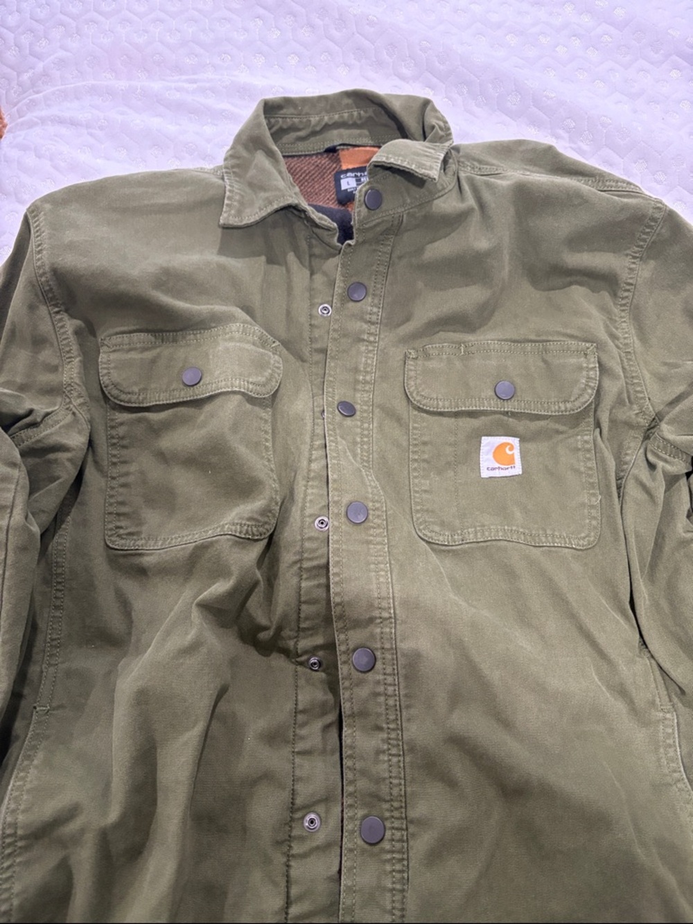 Carhartt Olive Green Button-Front Shirt Jacket - Picture 2 of 3